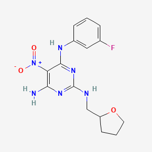 4-N-(3-fluorophenyl)-5-nitro-2-N-(oxolan-2-ylmethyl)pyrimidine-2,4,6-triamine