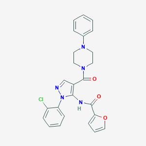 molecular formula C25H22ClN5O3 B289219 N-{1-(2-chlorophenyl)-4-[(4-phenyl-1-piperazinyl)carbonyl]-1H-pyrazol-5-yl}-2-furamide 