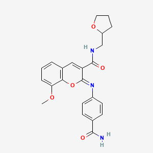 molecular formula C23H23N3O5 B2892207 (2Z)-2-[(4-carbamoylphenyl)imino]-8-methoxy-N-(tetrahydrofuran-2-ylmethyl)-2H-chromene-3-carboxamide CAS No. 1327180-47-1