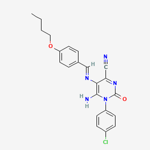 molecular formula C22H20ClN5O2 B2892219 6-氨基-5-[(4-丁氧苯基)亚甲基氨基]-1-(4-氯苯基)-2-氧代嘧啶-4-腈 CAS No. 1274948-09-2