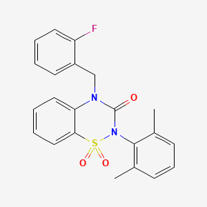 molecular formula C22H19FN2O3S B2892220 2-(2,6-dimethylphenyl)-4-(2-fluorobenzyl)-2H-benzo[e][1,2,4]thiadiazin-3(4H)-one 1,1-dioxide CAS No. 942034-68-6