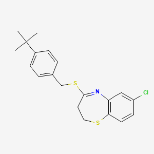 molecular formula C20H22ClNS2 B2892227 4-{[4-(Tert-butyl)benzyl]sulfanyl}-7-chloro-2,3-dihydro-1,5-benzothiazepine CAS No. 477855-79-1