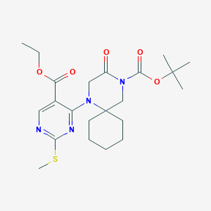 molecular formula C22H32N4O5S B2892228 tert-Butyl 1-(5-(ethoxycarbonyl)-2-(methylthio)pyrimidin-4-yl)-3-oxo-1,4-diazaspiro[5.5]undecane-4-carboxylate CAS No. 2170746-96-8
