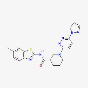molecular formula C21H21N7OS B2892267 1-(6-(1H-pyrazol-1-yl)pyridazin-3-yl)-N-(6-methylbenzo[d]thiazol-2-yl)piperidine-3-carboxamide CAS No. 1286722-40-4