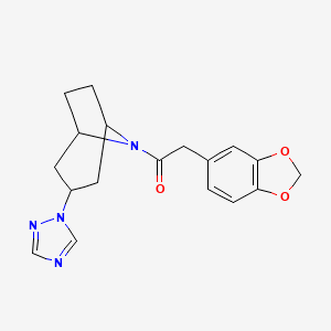molecular formula C18H20N4O3 B2892287 1-((1R,5S)-3-(1H-1,2,4-三唑-1-基)-8-氮杂双环[3.2.1]辛-8-基)-2-(苯并[d][1,3]二氧杂环-5-基)乙烷-1-酮 CAS No. 2309805-50-1
