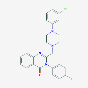 molecular formula C25H22ClFN4O B289229 2-{[4-(3-chlorophenyl)-1-piperazinyl]methyl}-3-(4-fluorophenyl)-4(3H)-quinazolinone 