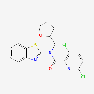 molecular formula C18H15Cl2N3O2S B2892304 N-(1,3-benzothiazol-2-yl)-3,6-dichloro-N-(oxolan-2-ylmethyl)pyridine-2-carboxamide CAS No. 1181922-71-3