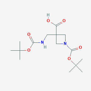 molecular formula C15H26N2O6 B2892324 1-[(2-Methylpropan-2-yl)oxycarbonyl]-3-[[(2-methylpropan-2-yl)oxycarbonylamino]methyl]azetidine-3-carboxylic acid CAS No. 1822852-29-8