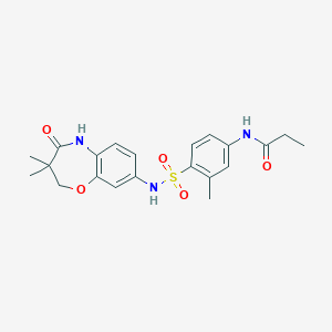 molecular formula C21H25N3O5S B2892331 N-(4-(N-(3,3-dimethyl-4-oxo-2,3,4,5-tetrahydrobenzo[b][1,4]oxazepin-8-yl)sulfamoyl)-3-methylphenyl)propionamide CAS No. 922021-93-0