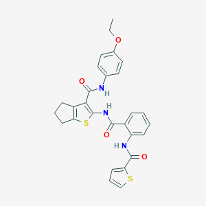 molecular formula C28H25N3O4S2 B289235 N-(4-ethoxyphenyl)-2-({2-[(2-thienylcarbonyl)amino]benzoyl}amino)-5,6-dihydro-4H-cyclopenta[b]thiophene-3-carboxamide 