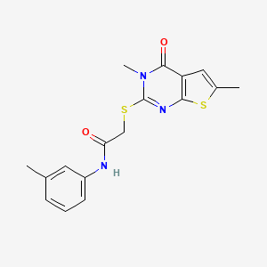 molecular formula C17H17N3O2S2 B2892369 2-(3,6-dimethyl-4-oxothieno[2,3-d]pyrimidin-2-yl)sulfanyl-N-(3-methylphenyl)acetamide CAS No. 878712-62-0