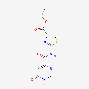 molecular formula C11H10N4O4S B2892385 Ethyl 2-(6-hydroxypyrimidine-4-carboxamido)thiazole-4-carboxylate CAS No. 2034447-56-6