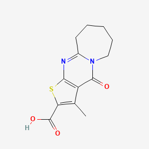 molecular formula C13H14N2O3S B2892394 3-Methyl-4-oxo-4,6,7,8,9,10-hexahydrothieno[2',3':4,5]pyrimido[1,2-a]azepine-2-carboxylic acid CAS No. 730949-92-5