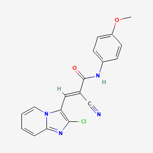 molecular formula C18H13ClN4O2 B2892405 (E)-3-(2-chloroimidazo[1,2-a]pyridin-3-yl)-2-cyano-N-(4-methoxyphenyl)prop-2-enamide CAS No. 940800-12-4