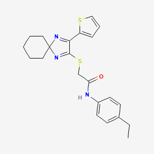 molecular formula C22H25N3OS2 B2892407 N-(4-ethylphenyl)-2-((3-(thiophen-2-yl)-1,4-diazaspiro[4.5]deca-1,3-dien-2-yl)thio)acetamide CAS No. 1224003-17-1