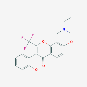 molecular formula C22H20F3NO4 B2892409 3-(2-methoxyphenyl)-9-propyl-2-(trifluoromethyl)-9,10-dihydrochromeno[8,7-e][1,3]oxazin-4(8H)-one CAS No. 1010888-54-6