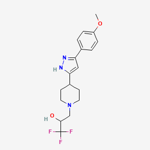 molecular formula C18H22F3N3O2 B2892411 1,1,1-trifluoro-3-{4-[5-(4-methoxyphenyl)-1H-pyrazol-3-yl]piperidino}-2-propanol CAS No. 1025769-00-9