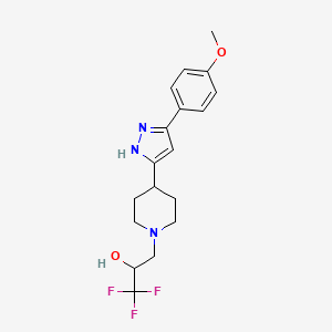 molecular formula C18H22F3N3O2 B2892411 1,1,1-三氟-3-{4-[5-(4-甲氧基苯基)-1H-吡唑-3-基]哌啶基}-2-丙醇 CAS No. 1025769-00-9