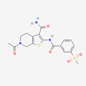 molecular formula C18H19N3O5S2 B2892424 6-Acetyl-2-(3-(methylsulfonyl)benzamido)-4,5,6,7-tetrahydrothieno[2,3-c]pyridine-3-carboxamide CAS No. 896294-01-2