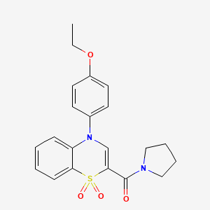 molecular formula C21H22N2O4S B2892432 4-(4-ethoxyphenyl)-2-(pyrrolidin-1-ylcarbonyl)-4H-1,4-benzothiazine 1,1-dioxide CAS No. 1207042-27-0