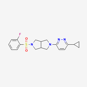 molecular formula C19H21FN4O2S B2892469 2-(6-Cyclopropylpyridazin-3-yl)-5-(2-fluorophenyl)sulfonyl-1,3,3a,4,6,6a-hexahydropyrrolo[3,4-c]pyrrole CAS No. 2415540-90-6