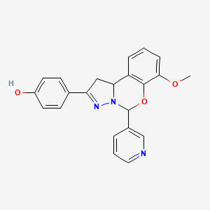 molecular formula C22H19N3O3 B2892499 4-(7-methoxy-5-(pyridin-3-yl)-5,10b-dihydro-1H-benzo[e]pyrazolo[1,5-c][1,3]oxazin-2-yl)phenol CAS No. 942002-20-2