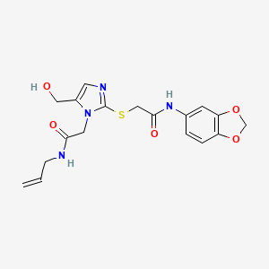 molecular formula C18H20N4O5S B2892520 N-allyl-2-(2-((2-(benzo[d][1,3]dioxol-5-ylamino)-2-oxoethyl)thio)-5-(hydroxymethyl)-1H-imidazol-1-yl)acetamide CAS No. 921868-06-6