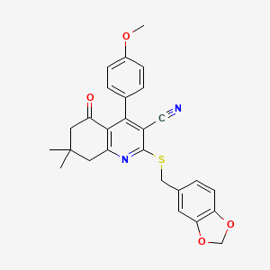 2-(1,3-Benzodioxol-5-ylmethylsulfanyl)-4-(4-methoxyphenyl)-7,7-dimethyl-5-oxo-6,8-dihydroquinoline-3-carbonitrile