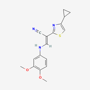 (2E)-2-(4-cyclopropyl-1,3-thiazol-2-yl)-3-[(3,4-dimethoxyphenyl)amino]prop-2-enenitrile
