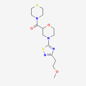 molecular formula C14H22N4O3S2 B2892568 [4-[3-(2-Methoxyethyl)-1,2,4-thiadiazol-5-yl]morpholin-2-yl]-thiomorpholin-4-ylmethanone CAS No. 2415625-16-8