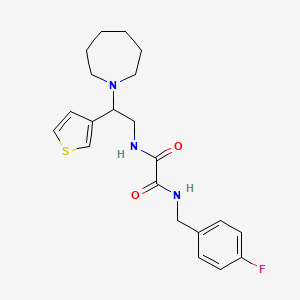 molecular formula C21H26FN3O2S B2892578 N1-(2-(氮杂环己-1-基)-2-(噻吩-3-基)乙基)-N2-(4-氟苄基)草酰胺 CAS No. 946303-69-1