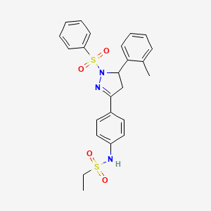molecular formula C24H25N3O4S2 B2892581 N-[4-[2-(benzenesulfonyl)-3-(2-methylphenyl)-3,4-dihydropyrazol-5-yl]phenyl]ethanesulfonamide CAS No. 851781-87-8
