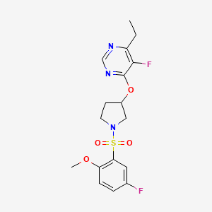 molecular formula C17H19F2N3O4S B2892610 4-Ethyl-5-fluoro-6-((1-((5-fluoro-2-methoxyphenyl)sulfonyl)pyrrolidin-3-yl)oxy)pyrimidine CAS No. 2034469-64-0