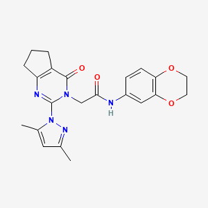 molecular formula C22H23N5O4 B2892639 N-(2,3-dihydro-1,4-benzodioxin-6-yl)-2-[2-(3,5-dimethyl-1H-pyrazol-1-yl)-4-oxo-4,5,6,7-tetrahydro-3H-cyclopenta[d]pyrimidin-3-yl]acetamide CAS No. 1006860-41-8