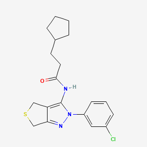 molecular formula C19H22ClN3OS B2892650 N-[2-(3-chlorophenyl)-4,6-dihydrothieno[3,4-c]pyrazol-3-yl]-3-cyclopentylpropanamide CAS No. 450340-52-0