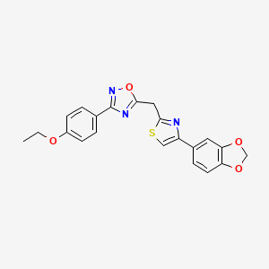 molecular formula C21H17N3O4S B2892675 5-((4-(Benzo[d][1,3]dioxol-5-yl)thiazol-2-yl)methyl)-3-(4-ethoxyphenyl)-1,2,4-oxadiazole CAS No. 1112327-38-4