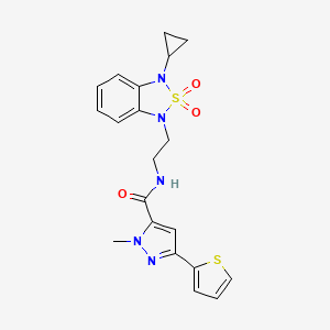molecular formula C20H21N5O3S2 B2892678 N-[2-(3-cyclopropyl-2,2-dioxo-1,3-dihydro-2lambda6,1,3-benzothiadiazol-1-yl)ethyl]-1-methyl-3-(thiophen-2-yl)-1H-pyrazole-5-carboxamide CAS No. 2097930-08-8