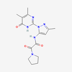 molecular formula C16H20N6O3 B2892679 N-(1-(4,5-dimethyl-6-oxo-1,6-dihydropyrimidin-2-yl)-3-methyl-1H-pyrazol-5-yl)-2-oxo-2-(pyrrolidin-1-yl)acetamide CAS No. 1013988-10-7