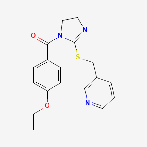 molecular formula C18H19N3O2S B2892685 (4-ethoxyphenyl)(2-((pyridin-3-ylmethyl)thio)-4,5-dihydro-1H-imidazol-1-yl)methanone CAS No. 851807-44-8