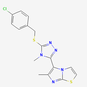 molecular formula C16H14ClN5S2 B2892688 5-(5-((4-chlorobenzyl)thio)-4-methyl-4H-1,2,4-triazol-3-yl)-6-methylimidazo[2,1-b]thiazole CAS No. 874777-53-4