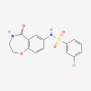 molecular formula C15H13ClN2O4S B2892695 3-chloro-N-(5-oxo-2,3,4,5-tetrahydrobenzo[f][1,4]oxazepin-7-yl)benzenesulfonamide CAS No. 922554-21-0