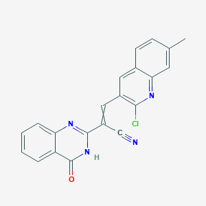 molecular formula C21H13ClN4O B2892696 3-(2-Chloro-7-methylquinolin-3-yl)-2-(4-oxo-3,4-dihydroquinazolin-2-yl)prop-2-enenitrile CAS No. 380390-21-6