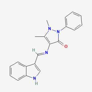 molecular formula C20H18N4O B2892713 (E)-4-(((1H-吲哚-3-基)亚甲基)氨基)-1,5-二甲基-2-苯基-1H-吡唑-3(2H)-酮 CAS No. 936332-95-5