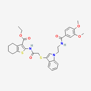 ethyl 2-(2-((1-(2-(3,4-dimethoxybenzamido)ethyl)-1H-indol-3-yl)thio)acetamido)-4,5,6,7-tetrahydrobenzo[b]thiophene-3-carboxylate