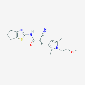 molecular formula C19H22N4O2S B2892740 2-cyano-N-{4H,5H,6H-cyclopenta[d][1,3]thiazol-2-yl}-3-[1-(2-methoxyethyl)-2,5-dimethyl-1H-pyrrol-3-yl]prop-2-enamide CAS No. 1798419-52-9