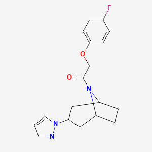 molecular formula C18H20FN3O2 B2892752 1-((1R,5S)-3-(1H-吡唑-1-基)-8-氮杂双环[3.2.1]辛-8-基)-2-(4-氟苯氧基)乙烷-1-酮 CAS No. 2309191-80-6