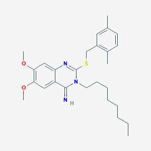 molecular formula C27H37N3O2S B2892760 2-[(2,5-dimethylbenzyl)sulfanyl]-6,7-dimethoxy-3-octyl-4(3H)-quinazolinimine CAS No. 860789-66-8