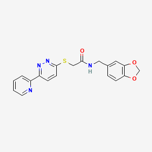 molecular formula C19H16N4O3S B2892781 N-(1,3-benzodioxol-5-ylmethyl)-2-[(6-pyridin-2-ylpyridazin-3-yl)thio]acetamide CAS No. 892438-99-2