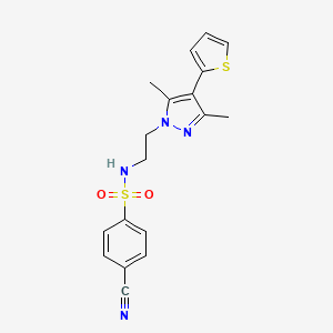 molecular formula C18H18N4O2S2 B2892787 4-cyano-N-(2-(3,5-dimethyl-4-(thiophen-2-yl)-1H-pyrazol-1-yl)ethyl)benzenesulfonamide CAS No. 2034555-32-1