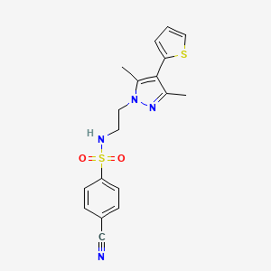 molecular formula C18H18N4O2S2 B2892787 4-氰基-N-(2-(3,5-二甲基-4-(噻吩-2-基)-1H-吡唑-1-基)乙基)苯磺酰胺 CAS No. 2034555-32-1